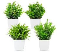 4 Pièces Mini Plantes Artificielles, Plastique Fausse Plante Interieur, Fausse Plante en Pot, Petite Plante Artificiellepour Table, Salle de Bain, Bureau et Balcon - Plantes Décoratives