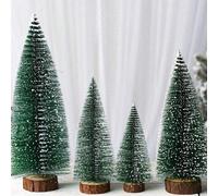 4 pièces Mini Sapins de Noël, Tailles 10 cm/15 cm/20 cm/25 cm, Sapins de Noël en Épines Floquées, Petits Sapins de Noël en Cèdre Blanc pour Bureau, Décorations de Bureau Cadeaux, Décorations de Noël e
