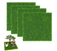 4 Pièces Mini Simulation Gazons,Gazon Moderne,Tapis De Pelouse Verte Artificielle,Herbe De Mousse Miniature pour Maison de Poupée pour Jardin Balcon Modèle de Construction Micro Paysage(15 * 15cm)