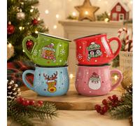 4 pièces Mini tasses en céramique de Noël (150 ml), mignonnes tasses à café Père Noël et renne, vaisselle à espresso pour les fêtes, cadeaux de fête de Noël Combinaison multicolore - 4 pièces,Bleu cie