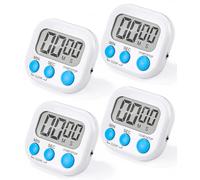 4 Pièces Minuteur de Cuisine Magnétique,Birshe Mini Minuteur de Cuisine Minuterie de Cuisson avec Grand écran LCD, Alarme Puissante pour Cuisiner, Jouer, Cuisiner, Faire de l'exercice Blanc