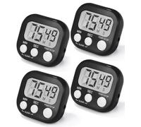 4 Pièces Minuteur de Cuisine Magnétique,Birshe Mini Minuteur de Cuisine Minuterie de Cuisson avec Grand écran LCD Alarme Puissante pour Cuisiner Jouer Cuisiner Faire de l'exercice Noir