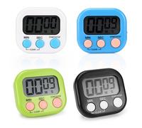4 PièCes Minuteur De Cuisine Minuterie Mini Cuisine Timer Enfant ChronomèTre NuméRique Compte à Rebours avec Horloge RéVeil Multifonctionnelle pour Cuisiner,Jouer,Douche,Faire De l'exercice,Classe