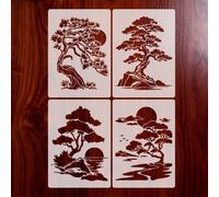 4 pièces Modèles de pochoirs réutilisables pour paysage et pin, modèles de motifs d'arbre, d'oiseau-mouche, d'arbre pour le DIY, l'art mural, la conception artisanale, la conception d'art fin, les meu