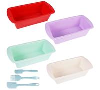 4 Pièces Moule a Cake Silicone, 19.2 × 9.5 × 5.5 cm Antiadhésif Moules Rectangulaire pour Gâteaux, Moule à Gâteau en Silicone et Brosse et Spatule pour la Fabrication de Pain, Gâteaux et Desserts