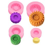 4 Pièces Moule en Silicone 3D en Forme de Pneu, Moule Pate a Sucre Antiadhésif, Moules Gâteau Rond en Silicone à Forme Pneu, pour DIY Décoration Gâteaux Patisserie,Artisanat Savon Bougie Argile(Rose)