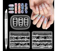 4 pièces Moule en silicone Fleurs Nail Charms Moules en silicone Moules de coulée Fleur Ongle Pochoir 3D Gel Nail Art Formes en silicone Plumeria Cerise Rose Pétunia Pochoirs pour ongles Forme pour