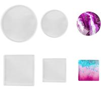 4 Pièces Moule Resine Epoxy Kit, Moule Rond Carré En Silicone, Moule De Dessous De Verr, Moule Silicone Resine Epoxy, Diy Moule Silicone, Pour Sous Verres Tapis De Bol Décors Maison