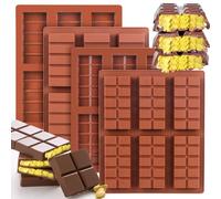 4 Pièces Moules à Chocolat en Silicone de 6 Cavités,moule tablette chocolat,Moule Silicone Chocolat Antiadhésifs,Approprié Moule Cake Factory pour les Bonbons, les Gelées, les Chocolats Carré(brun)