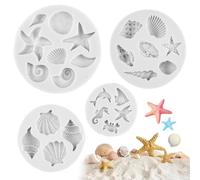 4 Pièces Moules à Gâteaux en Silicone Sur Le Thème de L'océan,Étoile de Mer et Conque Moules Diy,Moule en Silicone Sur Le Thème Marin,Moule à Gâteau Coquillage Etoile de Mer,pour Bonbons,Chocolat
