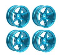 4 pièces, moyeu de Roue RC réutilisable, usinage CNC en Alliage d’Aluminium, Jantes de Roue RC pour Voitures RC 1/10, Accessoires, Remplacement léger et Durable avec Un Design de v (Bleue)