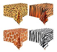 4 Pièces Nappe de Table Imprimé Zoo Nappe sur Thème des Animaux de Jungle Couverture de Table à Thème Animal Nappe Imprimé Léopard Tigre Zèbre Girafe pour Fête d'Anniversaire Zoo de Jungle