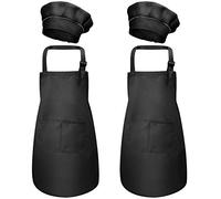 4 Pièces Noir Tablier Enfant et Chapeau de Chef Set, Bambin Tabliers avec Poches pour Garçons Filles, Tablier de Cuisine Jardin, Tabliers de Chef Cuisson Pour Peinture L'artisanat (M pour 3-6 Ans)