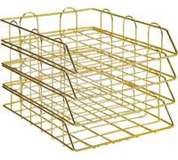 4-pièces Organiseur de bureau Métal Porte-lettres Empilable Bac à papier Bacs de rangement Bureau Porte-documents pour la maison École Bureau Organisateur Or