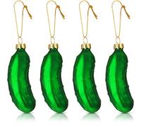 4 Pièces Ornements de Cornichon de Noël Ornements de Pickle Soufflés en Verre Pendentifs de Cornichon Décorations de Vacances avec Ficelle pour Décorations d'Arbre de Noël