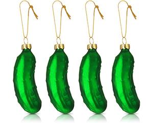 4 Pièces Ornements de Cornichon de Noël Ornements de Pickle Soufflés en Verre Pendentifs de Cornichon Décorations de Vacances avec Ficelle pour Décorations d'Arbre de Noël
