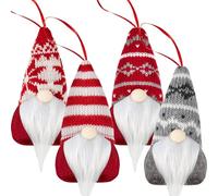 4 Pièces Ornements de Gnomes Tomte Suédois de Noël Père Noël Scandinave Elfe Gonk en Peluche Fait Main pour Décorations Suspendues d'Arbre de Noël Décor de Vacances