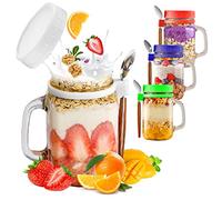 4 PièCes Overnight Oats Jar Verre 500 Ml Contenants D'Avoine Du Jour Avec Couvercle Et 4 CuillèRe Bocal En Verre Portable Et éTanche Overnight Oats Tasse à Yaourt Pour CéRéAles/Yaourt/Salade/Fruits