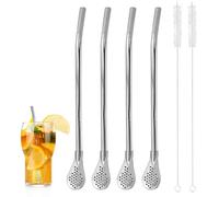 4 Pièces Pailles en Acier Inoxydable avec Cuillère Filtrante, Cuillère à Paille Filtrante, Pailles de Bombillas Réutilisables à Cuillère avec 2 Brosses de Nettoyage pour thé en Vrac, Café, Boissons