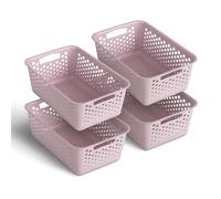 4 pièces Panier de rangement 5L avec poignées - Sans BPA - Organisateur (30 x 20 x 11 cm/Rose) - Petit panier pour salle de bain, cuisine, chambre à coucher, panier ménager