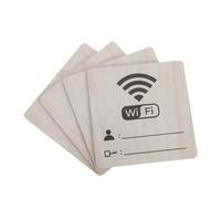 4 Pièces Panneau Wi-FI en Bois Vierge Réutilisable pour Invités | Bois, Style Rustique Manuscrit, Lignes D’écriture, Usage Maison et Restaurant, Accès Réseau Facile