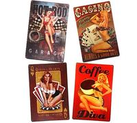 4 pièces panneaux de garage vintage service complet affiches en tôle métal décoration murale (E)