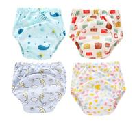 4 Pièces Pantalon D'apprentissage, 6 Couches de Tissu Coton | Taille S 0-9kg, Couche Imperméable Intérieure, Culotte à Enfiler, Coloris Assortis