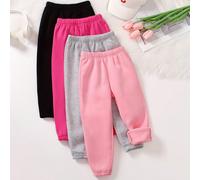 4 pièces Pantalons de survêtement simples, décontractés et confortables pour bébé fille 6-9M,9-12M,12-18M,18-24M,2-3Y,3-6MBlocs de couleurTissu tricoté