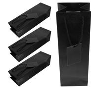 4 Pièces Paquet Papier Vin Noir Réutilisable, Poignée | Tote Simple pour Bouteille, Usage Retail et Événements, Style Vintage Élégant, Lot Unitaire, Papier Noir