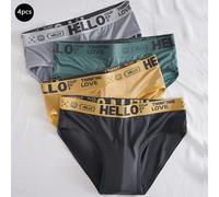 4 pièces/Paquet Slips pour hommes de couleurs aléatoires, avec une ceinture mode arborant un design asymétrique avec la lettre "HELLO", sous-vêtements confortables, doux et extensibles L,M,S,XL,XXL,XX