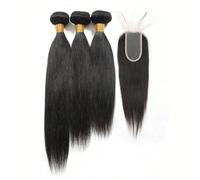 4 pièces Paquets de cheveux humains 2 X 4 en dentelle fermeture droit avec fermeture Extension de cheveux fermeture et réel double trame Armure de cheveux bon marché cheveux usage quotidien naturel no