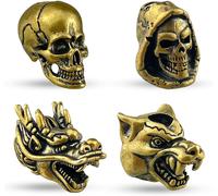 4 Pieces Paracord Accessories,Brass Color,Viking Beard Bead For Hair Beads,Made With Diy,4 Styles,Suitable For Edc Knife And Paracord (Skull