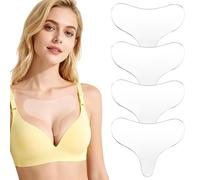 4 Pièces Patch Poitrine en Silicone Réutilisables, Patchs Anti-Rides Décolleté en Forme de T, Coussinets de Poitrine pour Lisser la Peau et Prévenir le Vieillissement Cutané, Transparent
