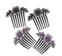 4 Pièces Peigne Floral pour Chignon, Coiffure Élégante de Mariée | Finition en Plastique, Détails Scintillants, pour Cheveux Épais et Mèches Latérales, Usage Quotidien