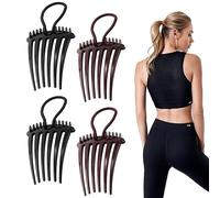 4 Pièces Peignes à Bandettes avec Bande Élastique, 8 x 6,5cm Peigne à Queue de Cheval Peignes à Inserts de Volume Peignes à Cheveux à Bosse pour Accessoires de Coiffure (Noir, Marron)