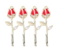 4 Pièces Pendentif Fleur Rose en Cuivre, Charme Bijou DIY | Éclat Discret, Style Classique, Usage Créatif, Pièce Légère, pour Colliers, Boucles, Projets Artisanaux