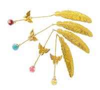 4 Pièces Pendentif Plume en Métal Signet, Signet Plume Papillon, Pendentif Fleur Sèche éternelle en Perles de Verre, pour Marque de Lecture, Cadeau