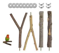4 Pièces Perchoir pour Oiseaux, Perchoirs pour Cage à Oiseaux, Jouets Oiseaux en Bois, Jouets pour Perruches Accessoires, 2 Forme, avec 8 Rondelles et 4 Vis Papillon, pour Perroquets, Oiseaux