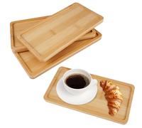 4 Pièces Petit Mini Plateau Bambou, 17,5 × 8,8 cm Plateau Bambou Rectangulaire, Mini Cafés Rectangle Plateaux, Dessous de Verre Vides pour Decoratif Nourriture, Tasses, Bijoux, Café, Plantes en Pot