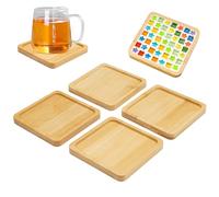 4 Pièces Petit Plateau Carré en Bois 9cm, Mosaïque Remplissable pour Bricolage en Bambou, Dessous de Plat pour Plante à Fleurs, Thé, Café, Gâteau