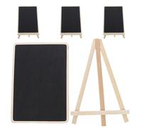 4 Pièces Petit Tableau Noir de Bureau en Bois, Recto Verso | Base et Support Inclus, Style Rustique Vintage, pour Prix et Cartes de Table, Noir