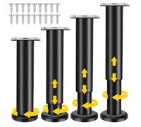 4 Pièces Pieds de Meuble, 18-30cm Pied de Meuble Reglable avec 18Pcs Vis, Metal Pieds Meuble de Salle de Bain pour Canapé Armoire Jambe Table Chaise - Noir