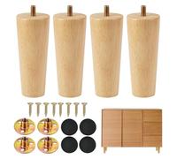 4 Pièces Pieds de Meuble en Bois, 12 cm Pieds de Meuble Rechange avec Plaque de Montage Vis et Tapis antidérapant, Pieds de Canapé Bois pour Canapé Lit Tiroir Fauteuil Table de Nuit Armoire