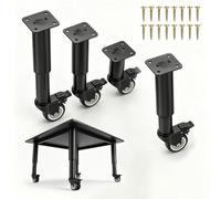 4 Pièces Pieds de Meuble Réglables, avec Roulettes Pivotantes à 360°, Pieds de Support de Lit Réglables en Hauteur, Pieds de Table Mobiles en Métal pour Armoires, Commodes, Lits et Canapés (315-450mm)