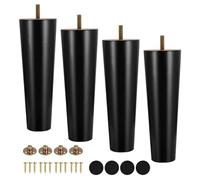 4 Pièces Pieds de Meubles en Bois Massif, Pied de Canapé Droits Coniques avec Matériel de Montage pour Canapé Chaise Armoire Lit Commode(Noir,18cm/7.09")