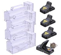 4 Pièces Piege a Souris sans Tuer + 4 Tapetteà Souris Piège Vivante Cage Rat Attrape Mouse Trap Loir Mulot Exterieur Nasse Souriciere Mousetrap Humain Vivant Folding Efficace Réutilisable sans Contact