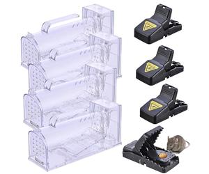 4 Pièces Piege a Souris sans Tuer + 4 Tapetteà Souris Piège Vivante Cage Rat Attrape Mouse Trap Loir Mulot Exterieur Nasse Souriciere Mousetrap Humain Vivant Folding Efficace Réutilisable sans Contact
