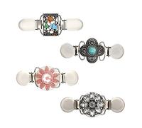 4 pièces Pince à Cardigan, Clip de Cardigan pour Femme Clips de Pull Vintage,Alliage Sweater Shawl Clip, Pinces pour Chandail avec des Fleurs Strass,Femmes Chandail Blouse Châle Clip,4 Types