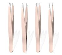 4 Pièces Pince à Épiler Professionnelle Precision, Sourcils, Cils, Poil Incarné, Écharde, Poils Fine Courts au Menton, Pointe Crabe Oblique Droite Pointue, Pince à épilerpour Sourcils, Cils(Rose)
