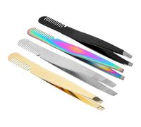 4 Pièces Pince à Sourcils en Acier Inoxydable à Pointe Biseautée | Prise Ergonomique, Nettoyage Facile, pour Poils Incarnés et Duvet Facial, Routine Maquillage, Voyage, Hommes